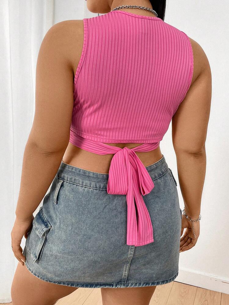 Plus Size Ladies Ribbed Cropped Tank Top For Summer