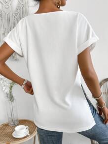SHEIN LUNE Women's Bat Short Sleeve T-Shirt - White - View 2