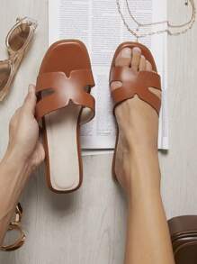 SHUZIA Sandálias Rasteiras Marrons Da Moda Feminina - Castanho - Visão 5