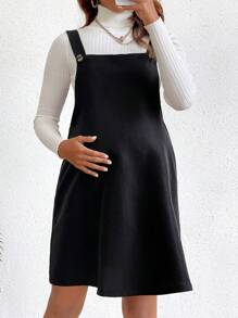 SHEIN 孕婦純色吊帶連身裙 - 黑色 - 查看 4