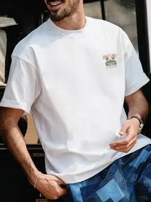 Nam Lá thư & bản in cây cọ Áo thun - trắng - Xem 2