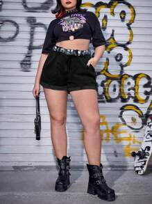 SHEIN ICON Pantalones cortos de mezclilla con dobladillo enrollado talla grande para mujer