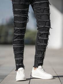 Manfinity LEGND Nam Frayed Hem Quần jean - màu đen - Xem 3