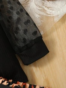 女婴波点网纱长袖上衣+豹纹腰带半裙套装，可爱街头风，春夏款 - 彩色 - 查看 5