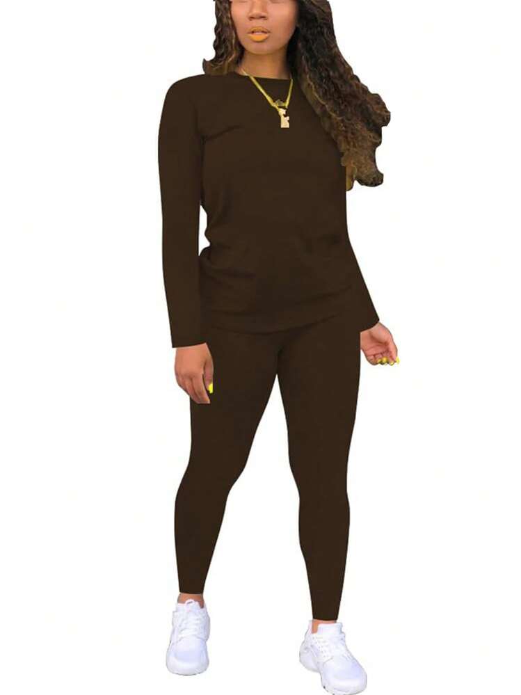 Solid Tee & Leggings Spring - Coffee Brown - View 1