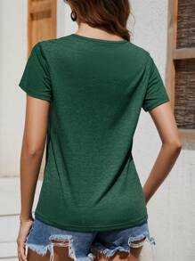 INAWLY Women's Love Printed V-Neck T-Shirt Graphic Tees Women Tops - Green - View 2