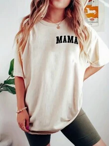 INAWLY Letter & Lightning Print Drop Shoulder T-Shirt MAMA MAMA MAMA Graphic Cheetah Print Tees Women Tops