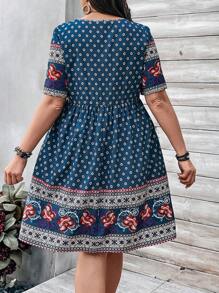 EMERY ROSE 春季大尺碼女款 V 領全印花洋裝 - 彩色 - 查看 2