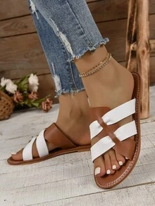 大尺碼女款夏季休閒時尚套腳拖鞋、平底涼鞋 - 彩色 - 查看 3