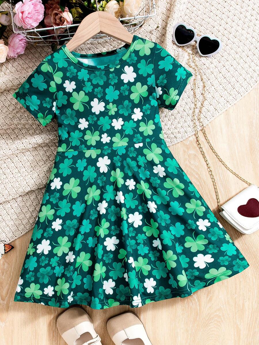 SHEIN 少女聖派屈克節幸運三葉草連衣裙 - 彩色 - 查看 1