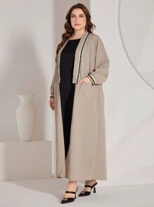 Al Najma Women's Plus Size Patchwork Web Double Pocket Jacket Abayas - Grey - View 5