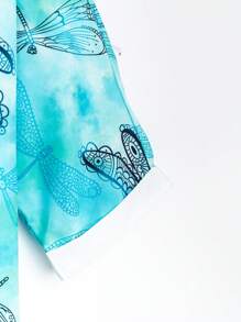 EMERY ROSE Plus Dragonfly Print Top & Pants - Baby Blue - View 3