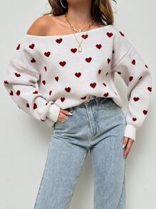 EURMUSE Heart Pattern Long Sleeve Sweater - Multicolor - View 5