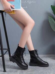 女士優雅靴款,女款春秋新款短靴,女厚底靴 - 黑色 - 查看 3