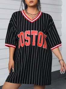 CovetEZ Của phụ nữ Kích thước lớn Lá thư In sọc Đầm - Nhiều màu - Xem 1