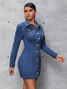 SHEIN SXY Vestido Vaquero Ajustado - Azul lavado oscuro - Ver 5