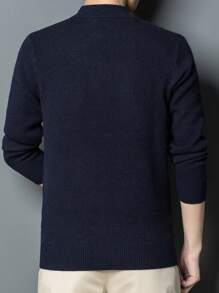 Men's Half Turtleneck Zip Front Thickened Sweater - Navy Blue - View 2