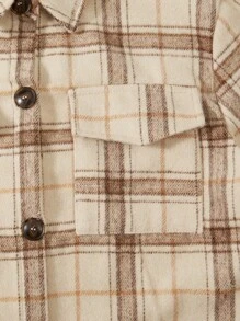 Teen Girls' Warm Plaid Pattern Long Sleeve Jacket With Buckles