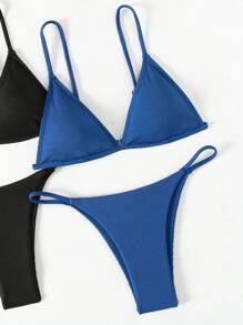 SHEIN Swim Summer Women's Solid Color Bikini Set - Multicolor - View 4