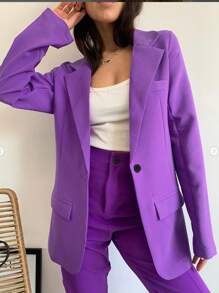 SHEIN Frenchy 女式翻領長袖西裝外套 - 紫色 - 查看 1