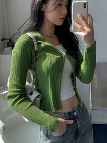 Dazy Tall 女士纯色修身开衫毛衣、长袖上衣、秋装夹克