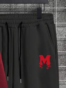 Extended Sizes Men Plus Hooded Sweatshirt And Joggers With Letter Printed Design - Multicolor - View 4