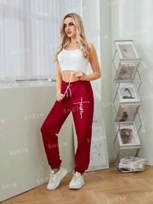 Ladies Casual Sports Autumn And Winter Warm And Fleece Sweatpants Letter Printed Fashion All-Match Fleece Sweatpants