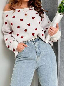 EURMUSE Heart Pattern Long Sleeve Sweater - Multicolor - View 3