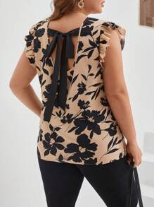 SHEIN Frenchy Áo cánh tay lửng họa tiết cây Boho cỡ lớn cho nữ, dành cho mùa hè - Màu Khaki - Xem 4