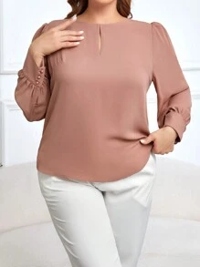 SHEIN Clasi 女裝大碼扣細節圓領襯衫 - 藕粉色 - 查看 3