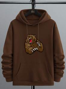 Nam In Động vật Dây rút Hoodie - Cà phê nâu - Xem 1