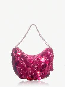 SHEIN SXY Fashionable Ladies' Pink Beaded Clutch, Handbag For Events Or Evening Parties - Hot Pink - View 1