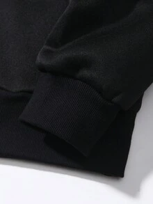 SHEIN Unity 标语印花保暖内衬运动衫 - 黑色 - 查看 4