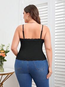 SHEIN Clasi 女性蕾絲無袖背心加大尺碼 - 黑色 - 查看 3