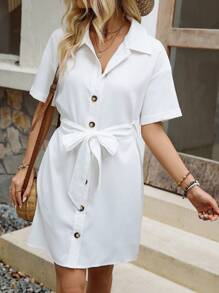 SHEIN Frenchy 女式短襯衫連身裙 - 白色 - 查看 1