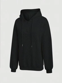 INAWLY Sudadera con capucha de media cremallera y cordón en unicolor, tops de manga larga para mujer