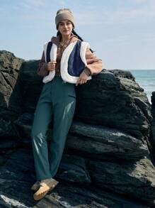 In My Nature Ladies'winter Outdoor Vest Jacket With Raw Edges Patchwork,Warm Vest For Autumn And Winter - Navy Blue - View 4