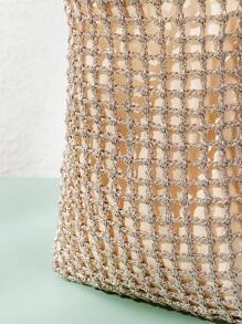 SHEIN VCAY Bolsa De Praia De Verão Trançada E Vazada, Bolsa De Palha Trançada, Bolsa De Tecido Trançado, Perfeita Para Viagem De Verão, Ao Ar Livre E Férias