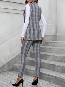 SHEIN Clasi 女平駁領格紋無袖西裝 - 彩色 - 查看 2