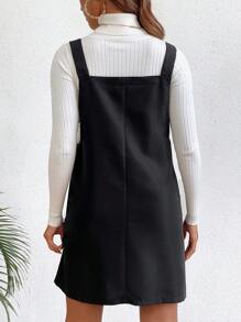 SHEIN 孕婦純色吊帶連身裙 - 黑色 - 查看 2