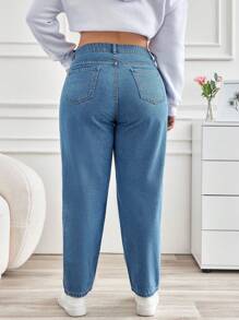 SHEIN Cottnline Women'S Plus Size Tapered Leg Jeans - Medium Wash - View 2