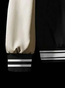 Claim Dot Männer Jacke Mit Farbblock Und Buchstaben Bedruckung, Lockerer Schnitt - Schwarz - Übersicht 3