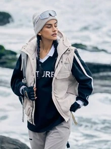 In My Nature 女款拉鍊前掀頭背心外套 - 米色 - 查看 5