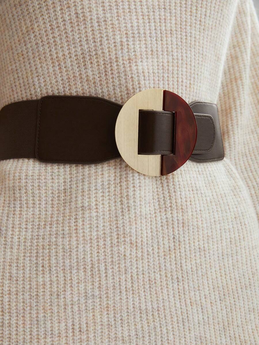 MOTF PREMIUM COFFEE COLOR ELASTIC BELT WITH RESIN BUCKLE - Coffee - View 1