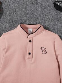 SHEIN Con trai Giải trí Và Thoải mái Đồ họa khủng long Đứng cổ áo Tay áo dài Áo - Hồng - Xem 3