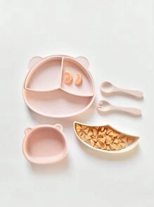 Cozy Pixies 5pcs/set Baby Feeding Set With Silicone Suction Bowl, Bib, Training Bowl, Fork And Spoon