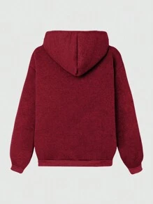 SHEIN Unity 女款純色連帽抓絨運動衫 - 紅色 - 查看 2