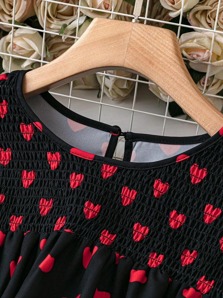 Plus Size Heart Print Shirred Panel Blouse