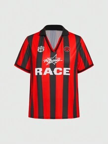 ROMWE 女士色塊條紋字母印花t恤 - 彩色 - 查看 2