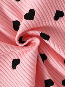 Baby Girl Heart Pattern Lettuce Trim Top - Multicolor - View 6